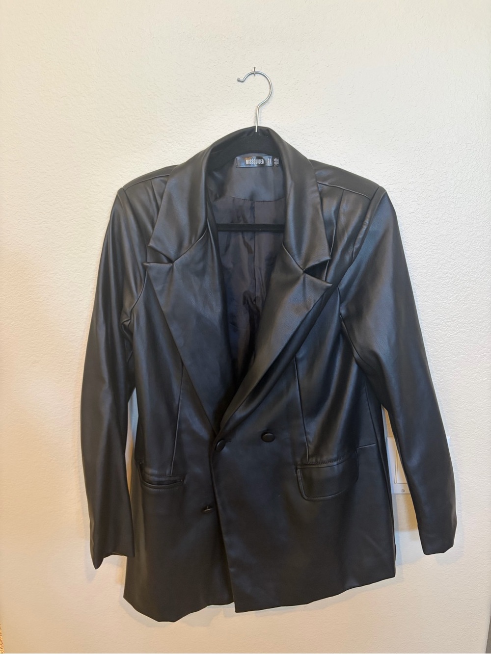 Missguided Plus Black Faux Leather Double-Breasted Blazer